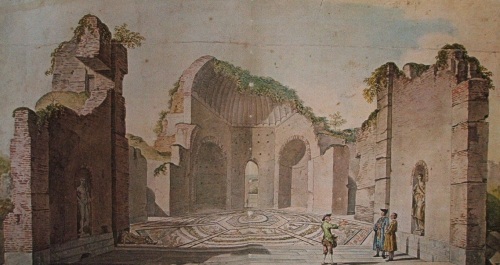 Pannini watercolour of the bath house with the octagonal mosaic (c.1784)